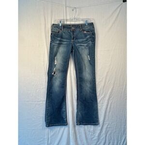 Amethyst Womens 11 Distressed Bootcut Jeans Medium Wash Denim Whiskered #2237